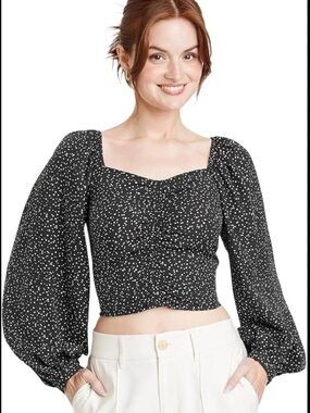 A New Day Women's Long Balloon Sleeve Slim Fit Ruched Front Top